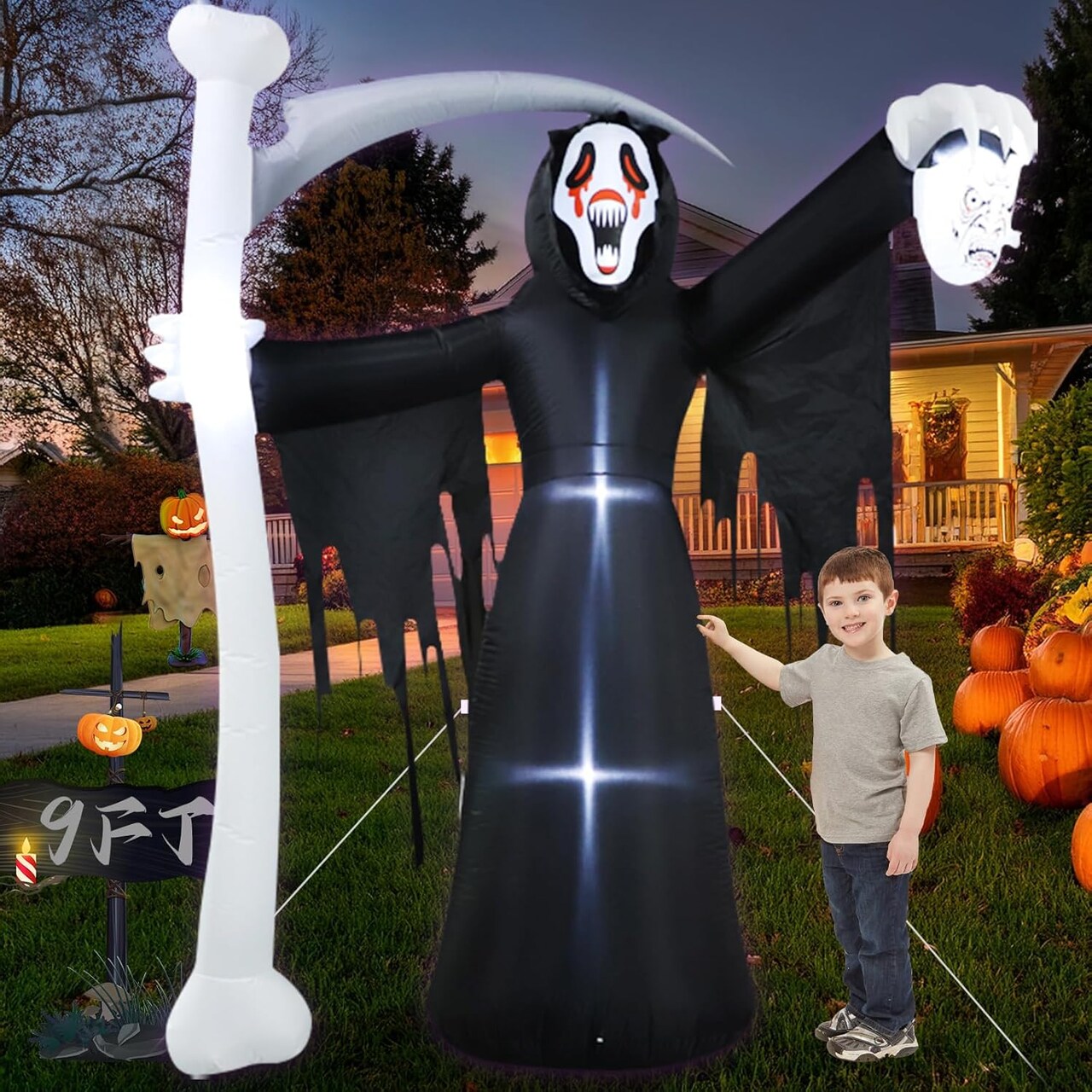 Halloween Inflatables Grim Reaper with Scythe Halloween Inflatable Decorations Outdoor